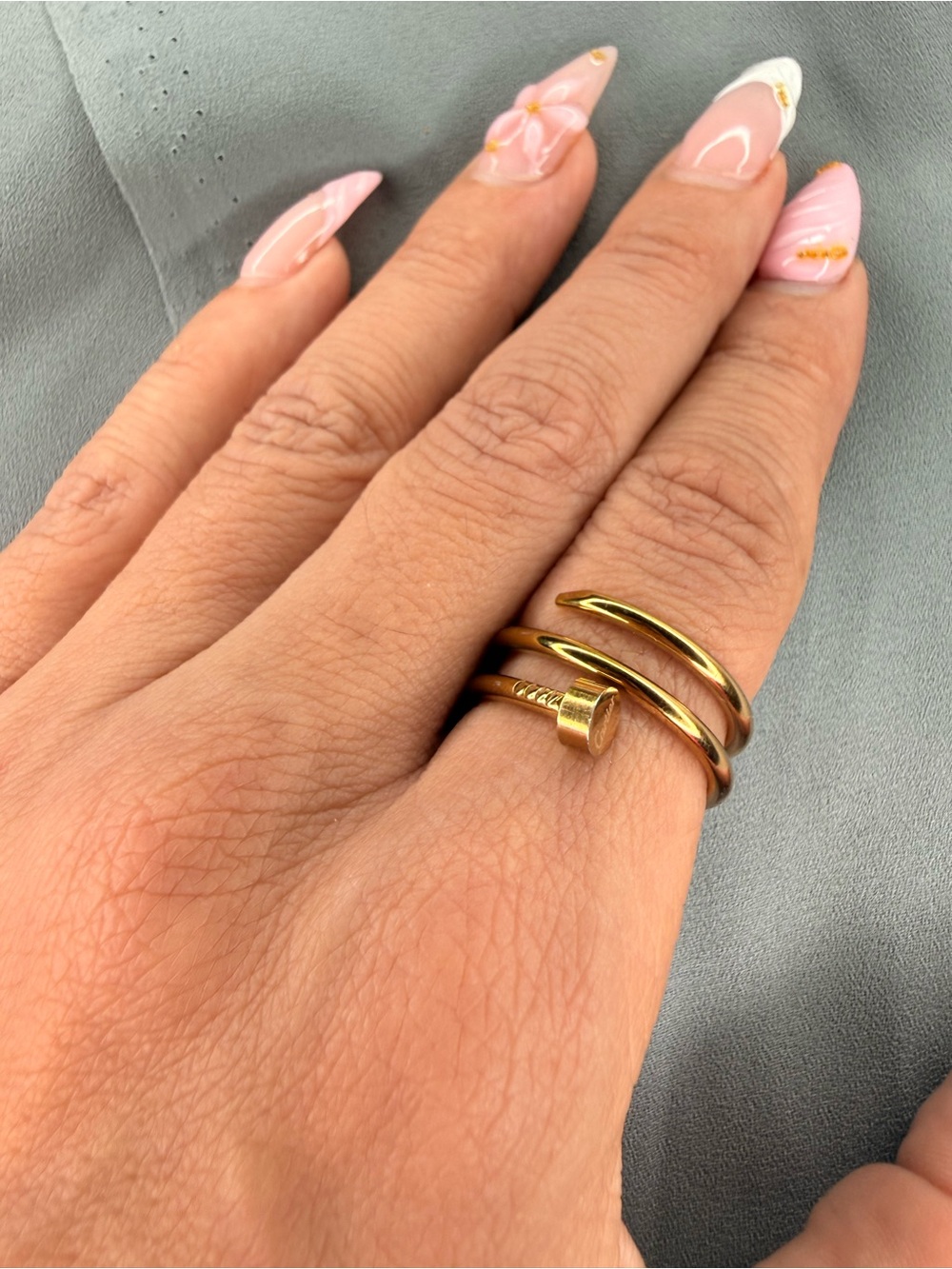 Gold Nail Ring with Branded Disk - Women Jewelry